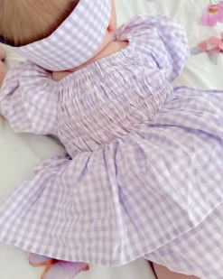 Evie Lou Baby Girl Purple Gingham Romper