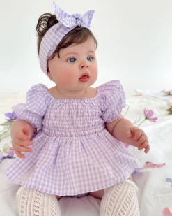 Evie Lou Baby Girl Purple Gingham Romper