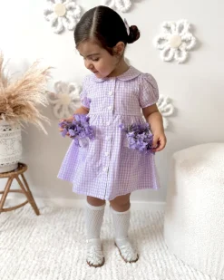 Evie Lou Purple Gingham Girls Dress