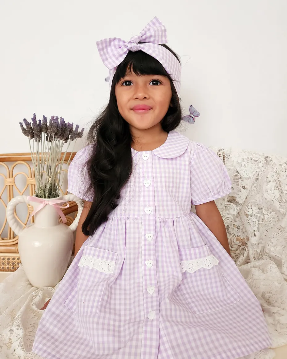 Evie Lou Purple Gingham Girls Dress