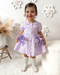 Evie Lou Purple Gingham Girls Dress