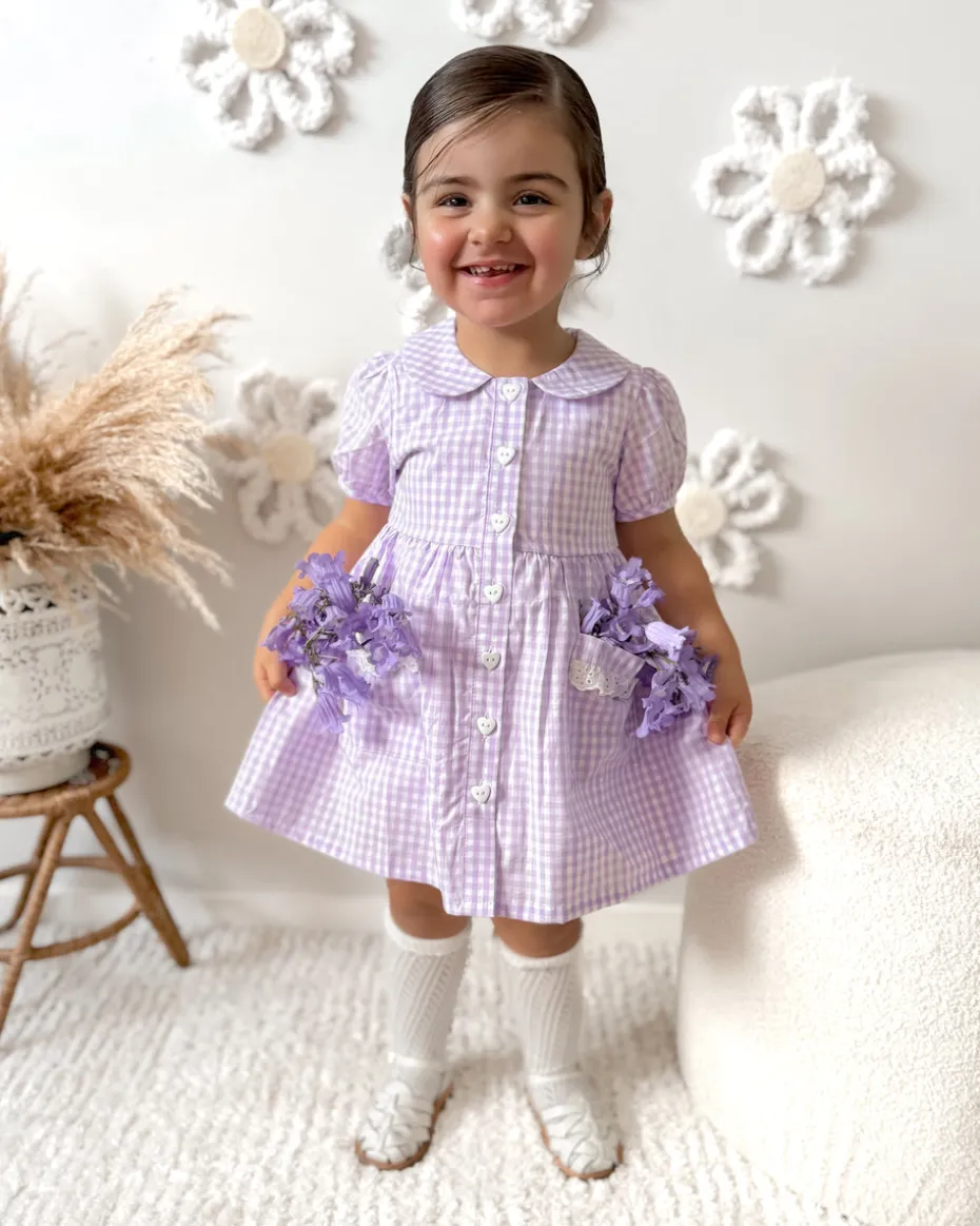 Evie Lou Purple Gingham Girls Dress
