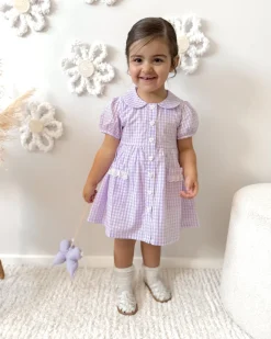 Evie Lou Purple Gingham Girls Dress