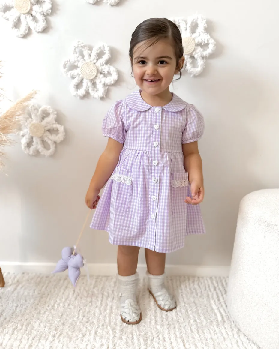 Evie Lou Purple Gingham Girls Dress