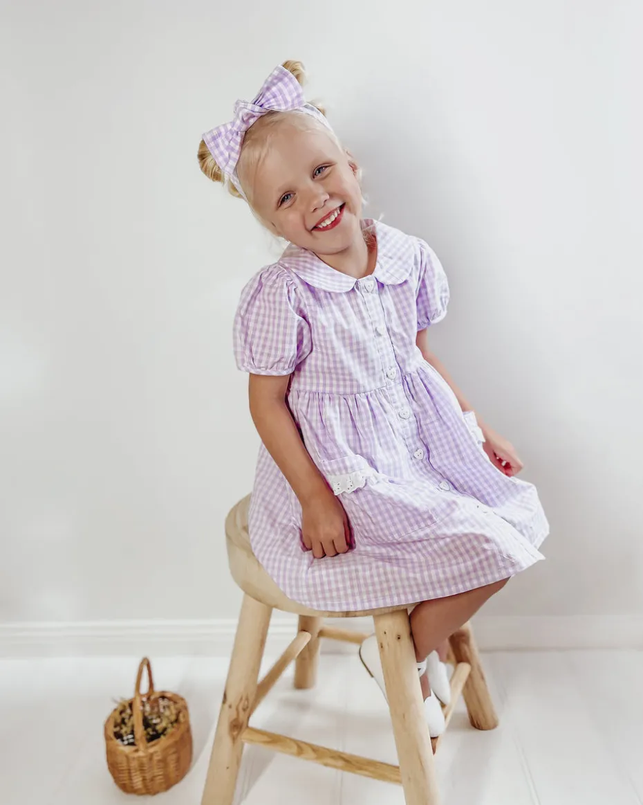 Evie Lou Purple Gingham Girls Dress