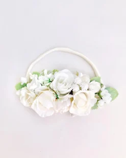 Farah White Stretch Baby Girls Flower Crown