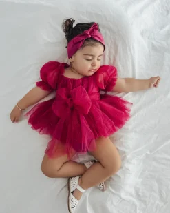 Flower Fairy Romper Ruby Red Sparkle Baby Girl Romper