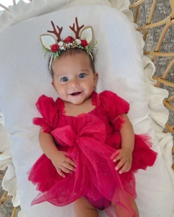 Flower Fairy Romper Ruby Red Sparkle Baby Girl Romper