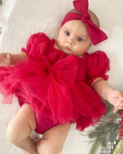 Flower Fairy Romper Ruby Red Sparkle Baby Girl Romper