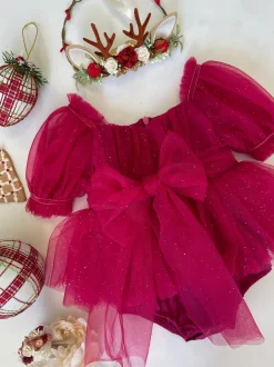 Flower Fairy Romper Ruby Red Sparkle Baby Girl Romper