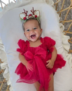 Flower Fairy Romper Ruby Red Sparkle Baby Girl Romper