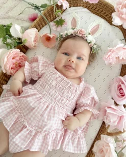 Frankie June Baby Girl Pink Gingham Romper