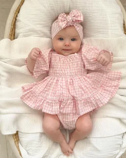 Frankie June Baby Girl Pink Gingham Romper