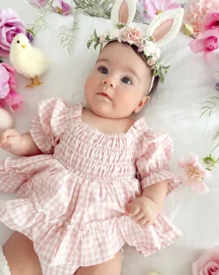 Frankie June Baby Girl Pink Gingham Romper