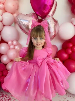 Fuchsia Pink Organza Girls Hair Bow