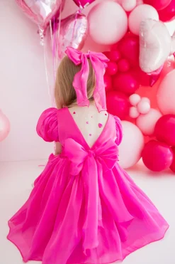 Fuchsia Pink Organza Girls Hair Bow