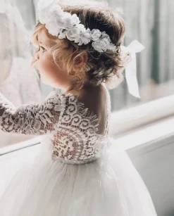 Giselle White Flower Girls Dress