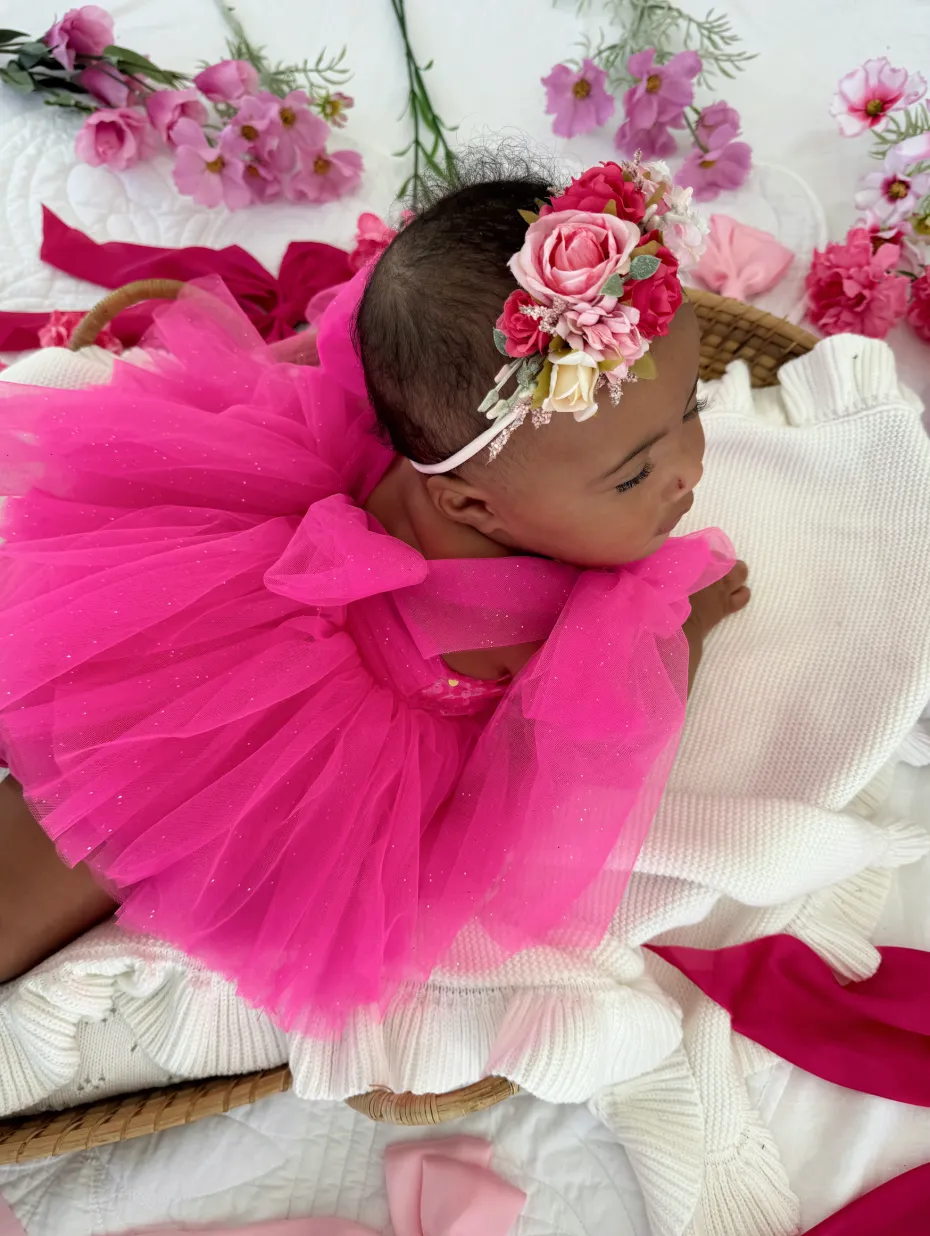 Heidi Fuchsia Pink Stretch Baby Girls Flower Crown