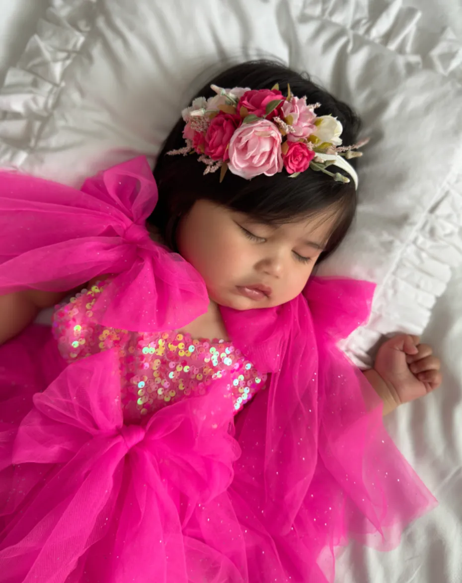 Heidi Fuchsia Pink Stretch Baby Girls Flower Crown