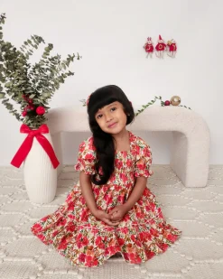Henrietta Rose Girls Red Floral Dress