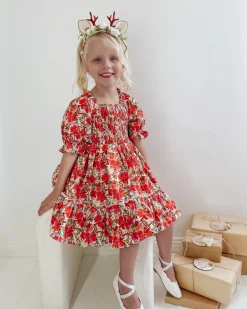 Henrietta Rose Girls Red Floral Dress