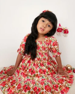 Henrietta Rose Girls Red Floral Dress