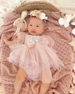 Jewel Sequin Dusty Pink Sparkle Baby Girl Romper