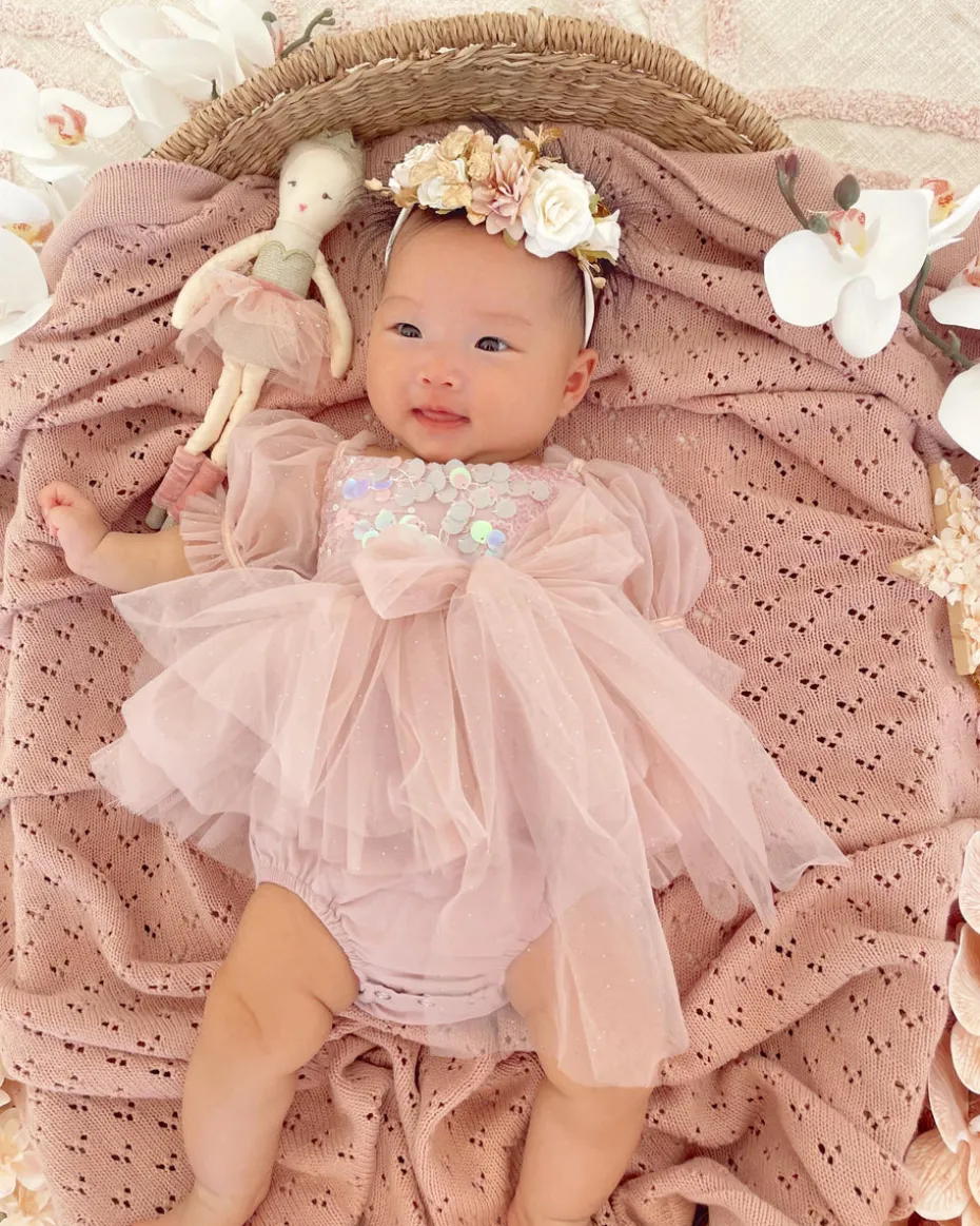 Jewel Sequin Dusty Pink Sparkle Baby Girl Romper
