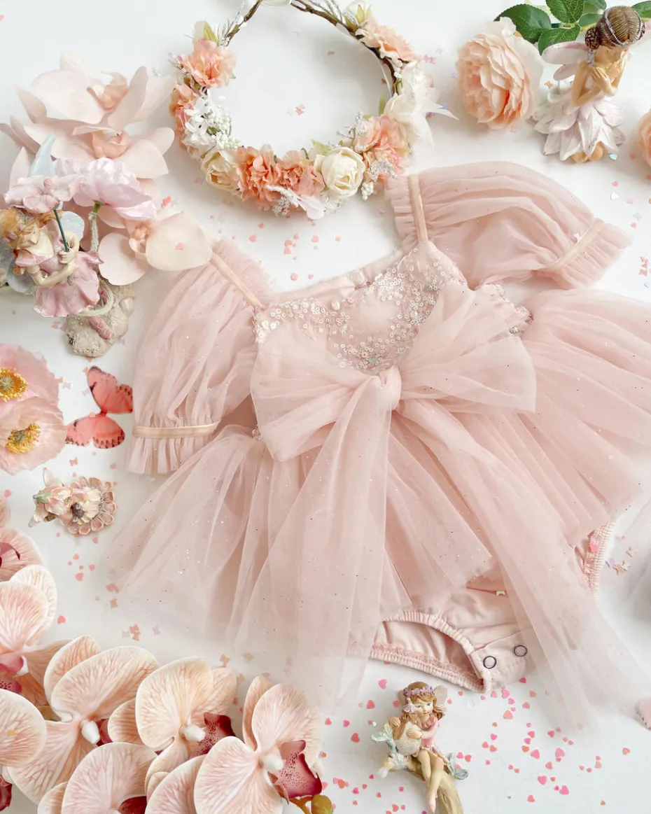 Jewel Sequin Pastel Pink Sparkle Baby Girl Romper
