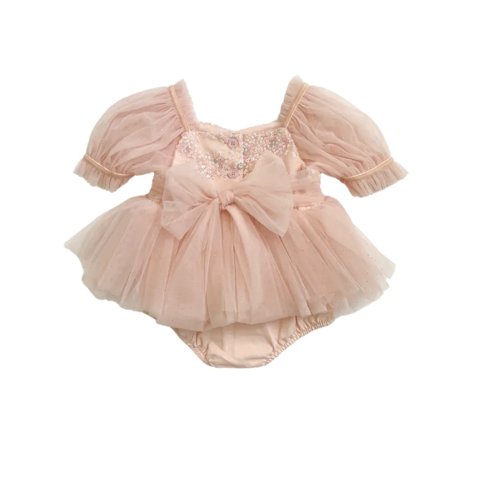 Jewel Sequin Pastel Pink Sparkle Baby Girl Romper