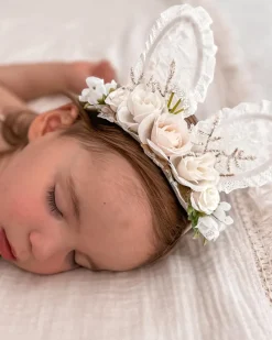 Lacie Lou Bunny Ears Floral Stretch Headband - White