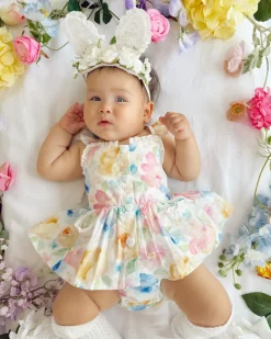 Lacie Lou Bunny Ears Floral Stretch Headband - White