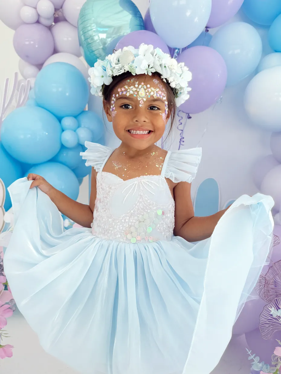 Laguna Ocean Blue Sequin Girls Party Dress
