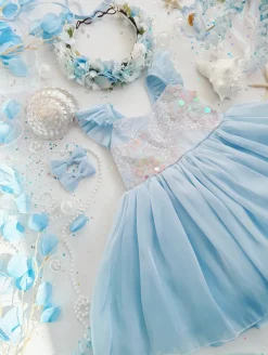 Laguna Ocean Blue Sequin Girls Party Dress