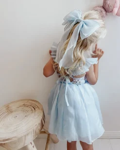 Ocean Blue Organza Girls Hair Bow