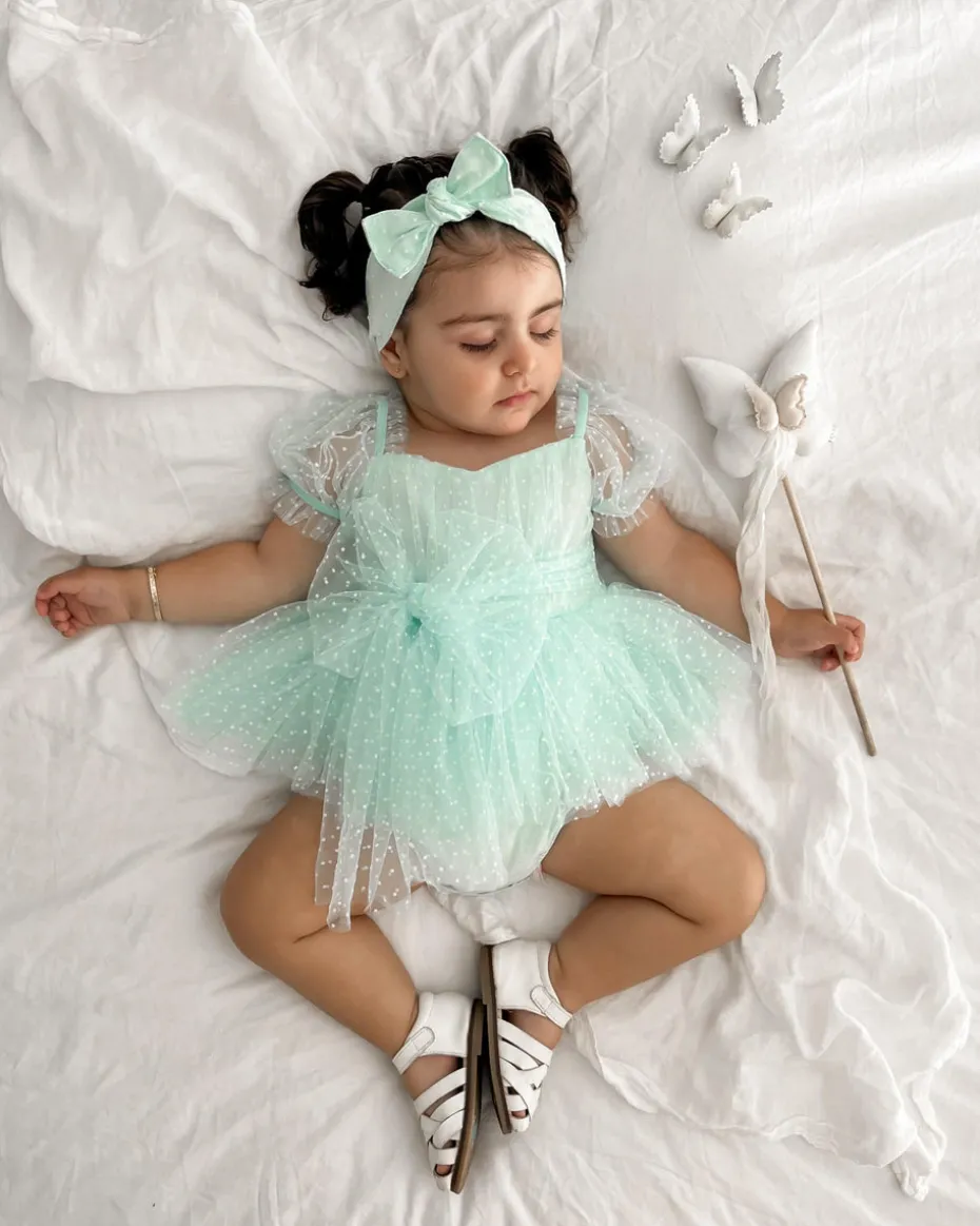 Pastel Peppermint Swiss Dot Baby Girl Tulle Hair Accessories