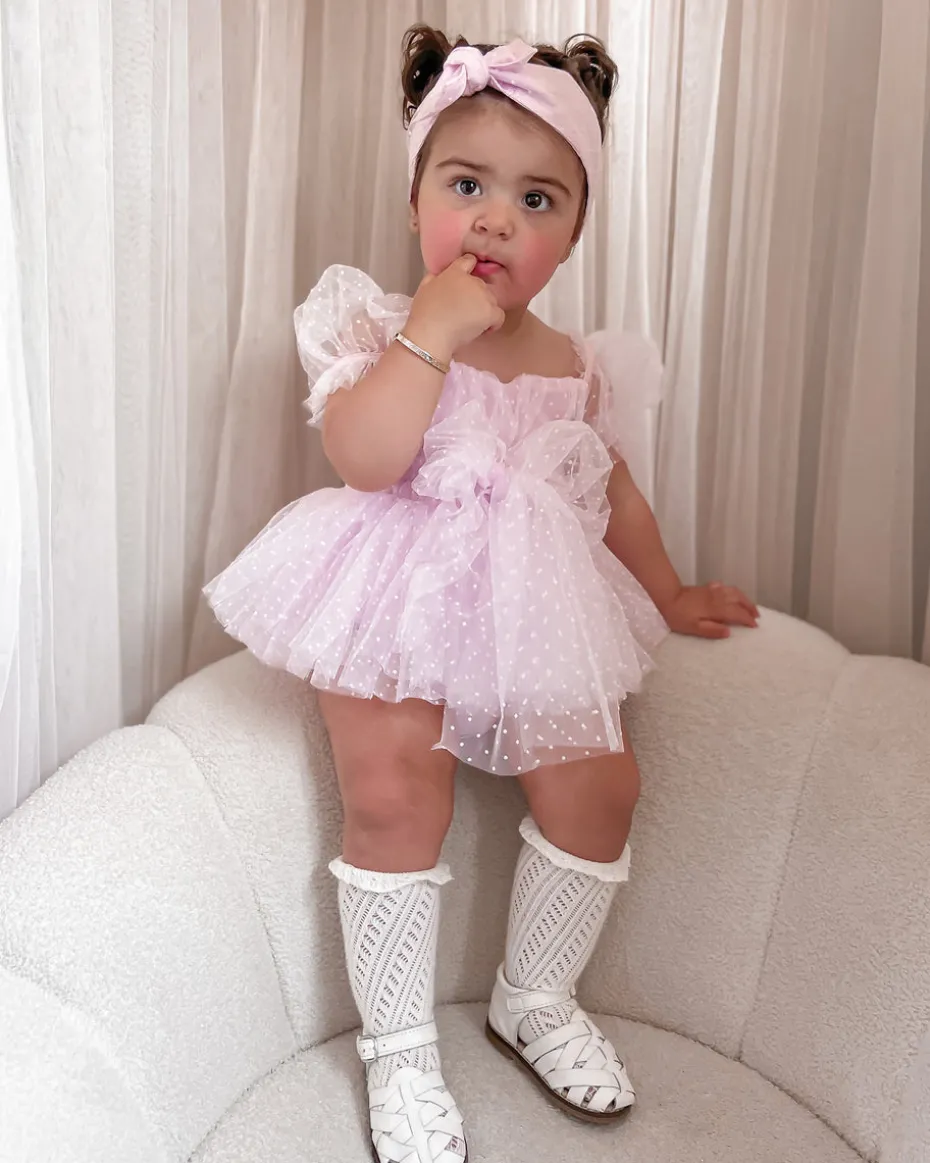 Pastel Sweet Lilac Swiss Dot Baby Girl Tulle Hair Accessories