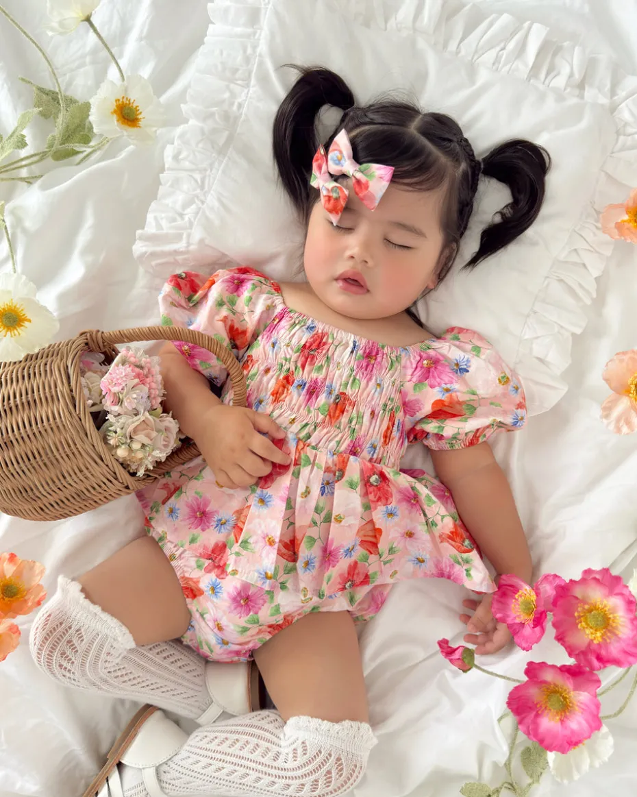 Peach Blossom Baby Girl Floral Romper