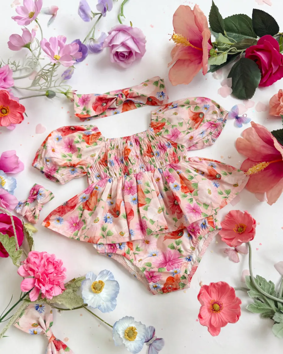 Peach Blossom Baby Girl Floral Romper