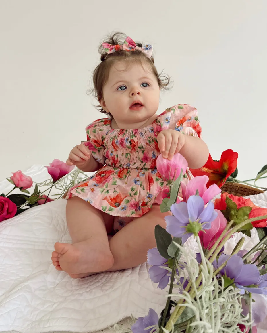 Peach Blossom Baby Girl Floral Romper
