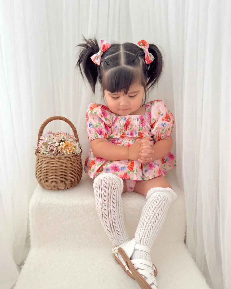 Peach Blossom Baby Girl Floral Romper