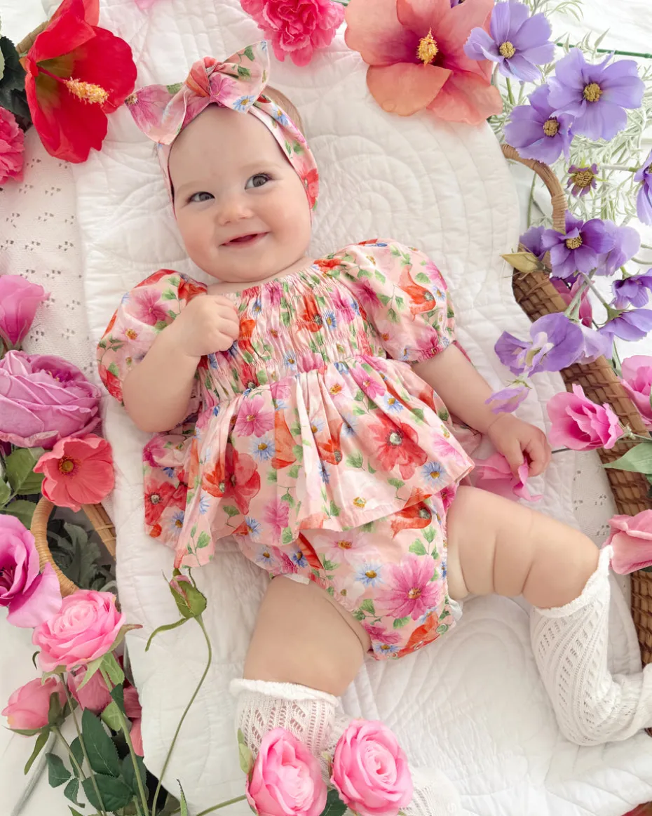 Peach Blossom Baby Girl Floral Romper