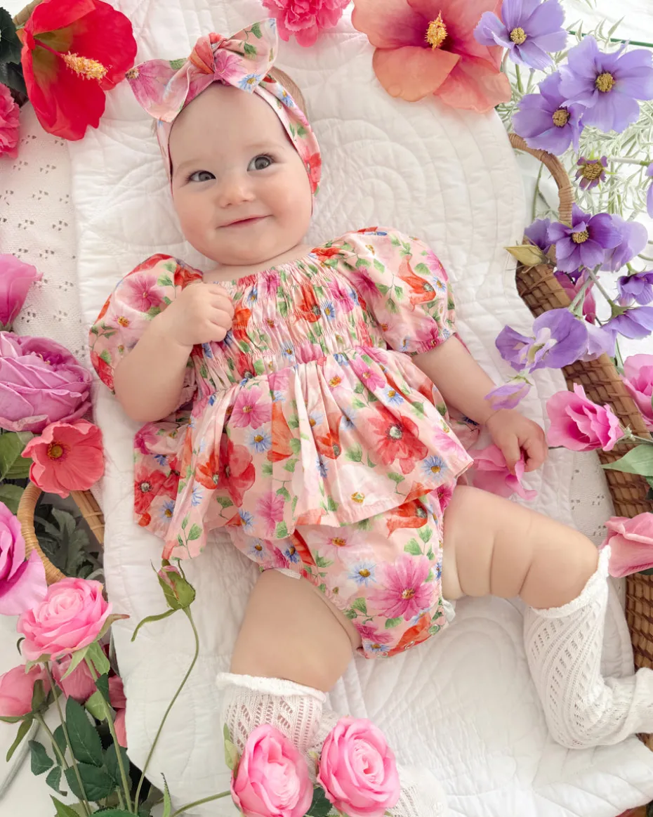 Peach Blossom Baby Girl Floral Romper