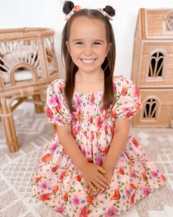 Peach Blossom Girls Floral Dress