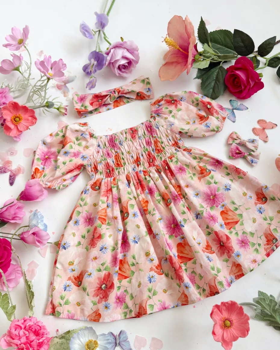 Peach Blossom Girls Floral Dress