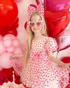 Pink Heart Tulle Girls Hair Bow
