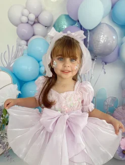 Purple Pearl Organza Girls Hair Bow
