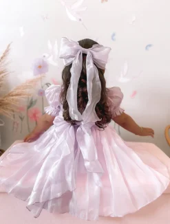Purple Pearl Organza Girls Hair Bow
