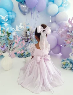 Purple Pearl Organza Girls Hair Bow