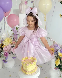 Purple Pearl Organza Girls Hair Bow